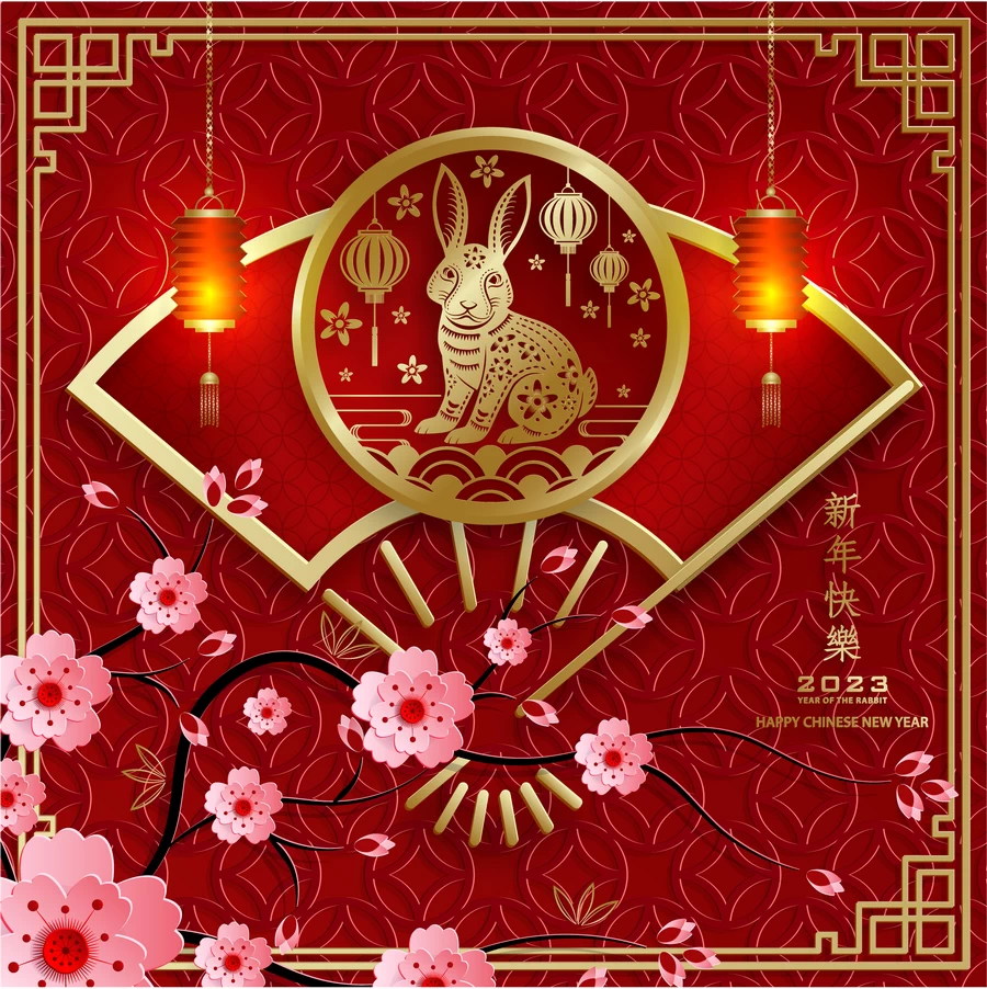 2023兔年中国风新年春节剪纸风节日宣传插画海报背景展板AI素材【090】